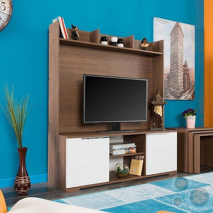 Adore Flat Line Vision TV Duvar Ünitesi Noce / Lake Beyaz Evidea