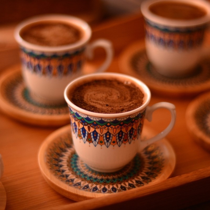 Bambum Kallavi 2 Kişilik Kahve Takımı Desen Altlıklı Mavi Evidea