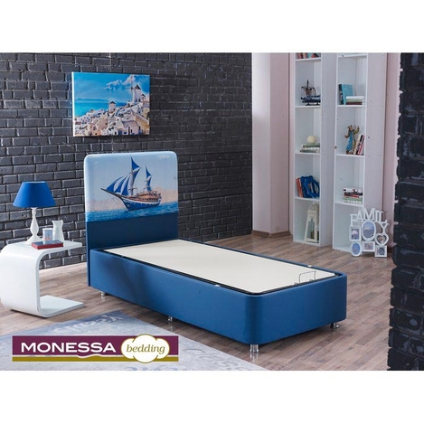 Monessa Blue Tek Kisilik Baza Baslik Seti Mavi Evidea
