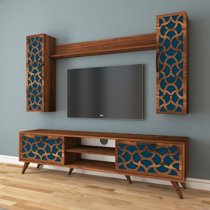 Rani A8 Desenli Duvar Raflı Kitaplıklı Tv Ünitesi Ceviz