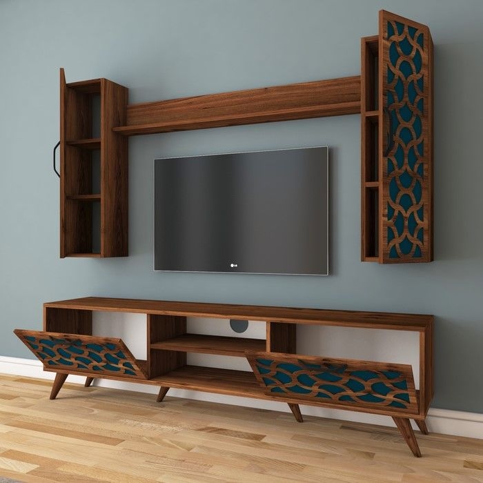 Rani A8 Desenli Duvar Raflı Kitaplıklı Tv Ünitesi Ceviz