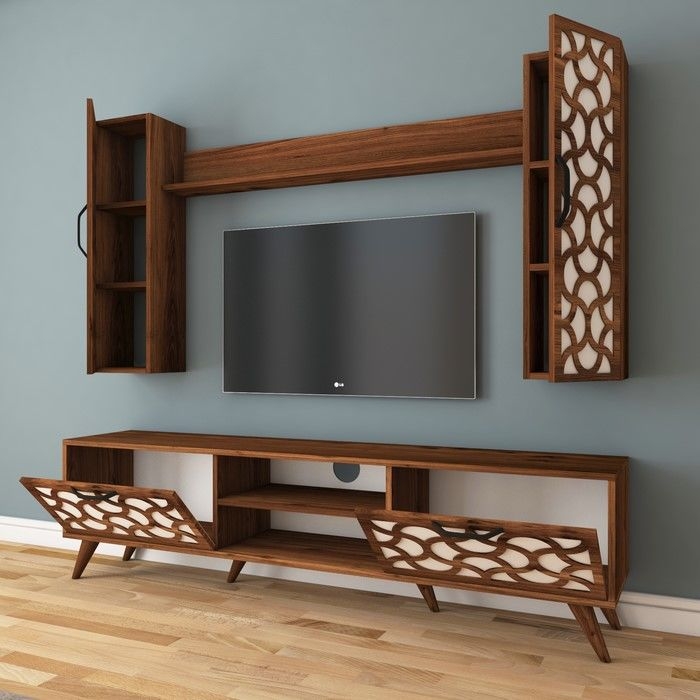 Rani A8 Desenli Duvar Raflı Kitaplıklı Tv Ünitesi Ceviz