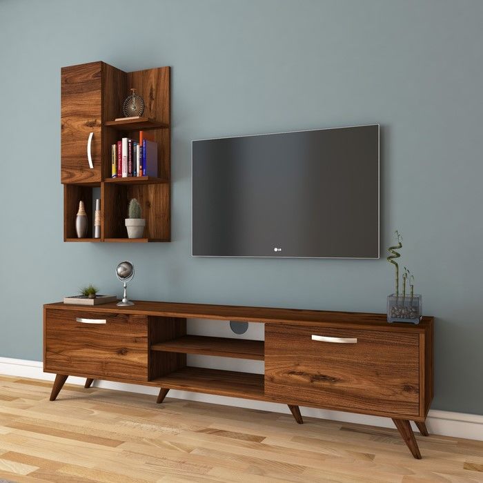 Rani A9319 Duvar Raflı Kitaplıklı Tv Ünitesi Ceviz Evidea