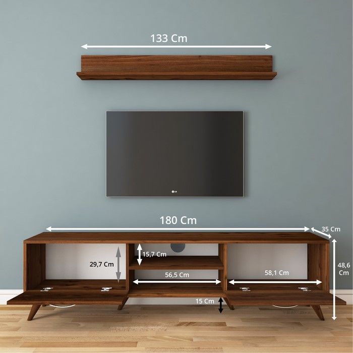 Rani A9 M30 Duvar Raflı Kitaplıklı Tv Ünitesi Ceviz Evidea