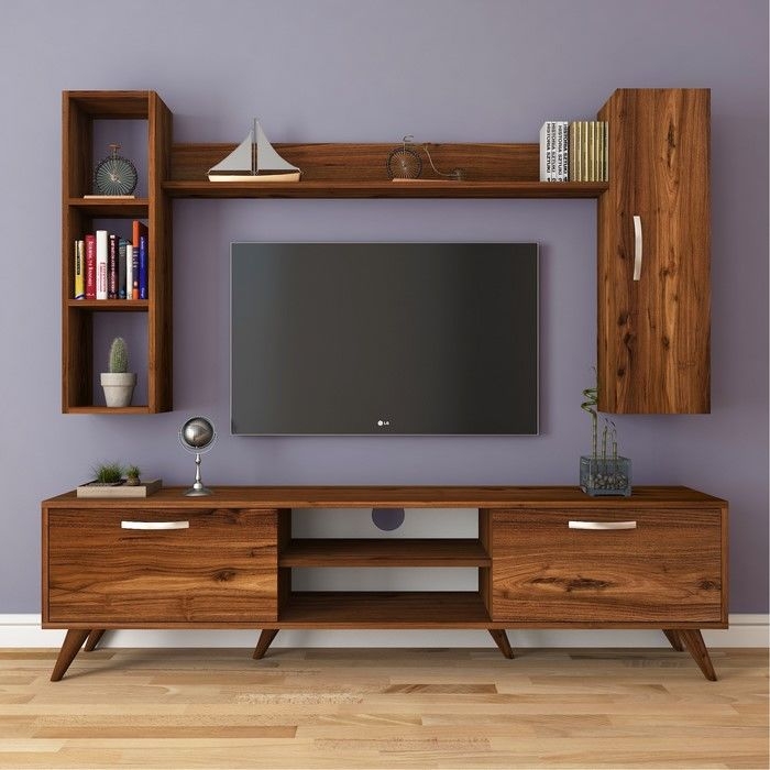 Rani A9 M9 Duvar Raflı Kitaplıklı Tv Ünitesi Ceviz Evidea
