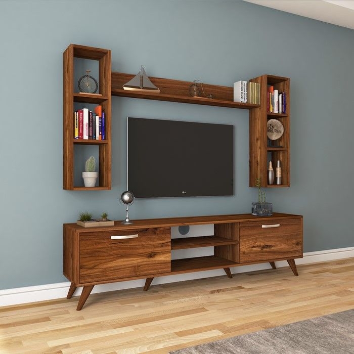 Rani A9 M5 Duvar Raflı Kitaplıklı Tv Ünitesi Ceviz Evidea