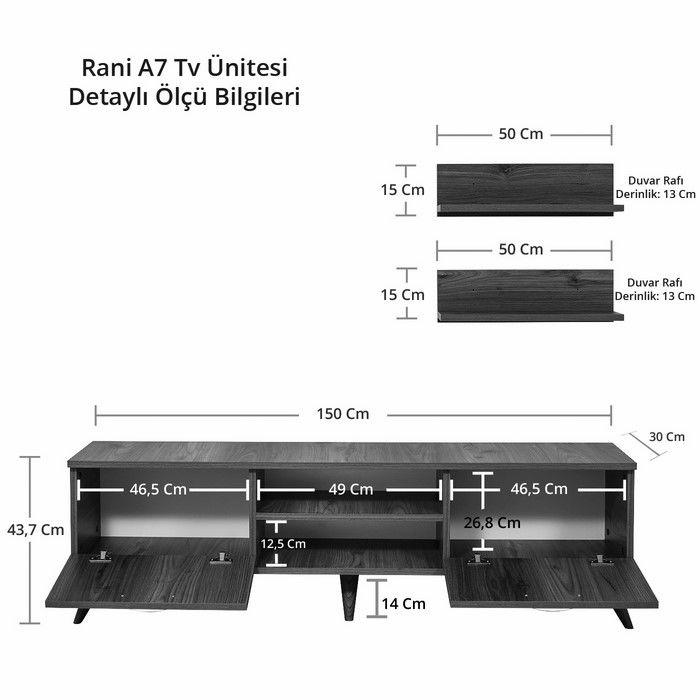 Rani A7 Duvar Raflı Kitaplıklı Tv Ünitesi Beyaz / Antik