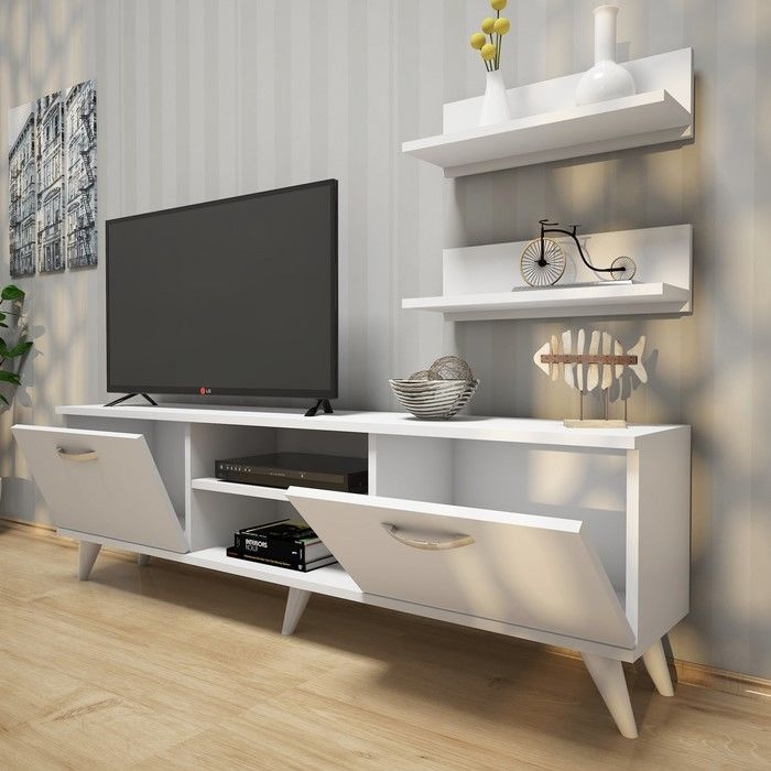 Rani A7 Duvar Raflı Kitaplıklı Tv Ünitesi Beyaz Evidea