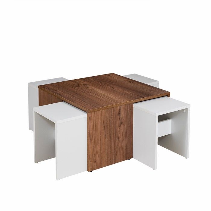 Rani 5�li Lale Orta Sehpa Zigon Ahşap Set Ceviz / Beyaz