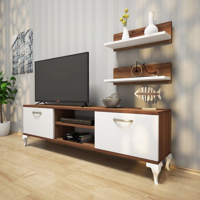 Rani A4 Duvar Raflı Kitaplıklı Tv Ünitesi Ceviz / Beyaz Evidea