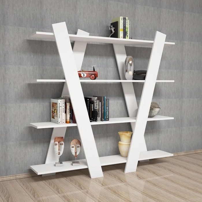 Rani X1 4 Raflı Dekoratif Kitaplık / Modern Duvar Rafı Beyaz Evidea