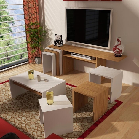 Just Home Peri Orta Zigon Sehpali Tv Unitesi Teak Beyaz Evidea