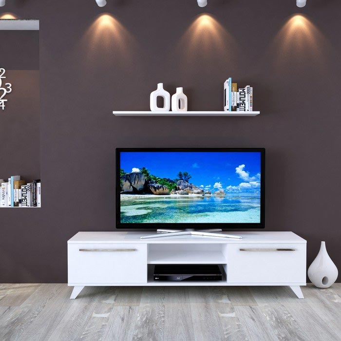 Eyibil Mobilya Aleyna Duvar Raflı Tv Ünitesi Beyaz Evidea