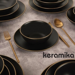 Keramika 650 6 Kisilik Brush Dekor File Metalik Altin 30 Parca Yemek Takimi Evidea