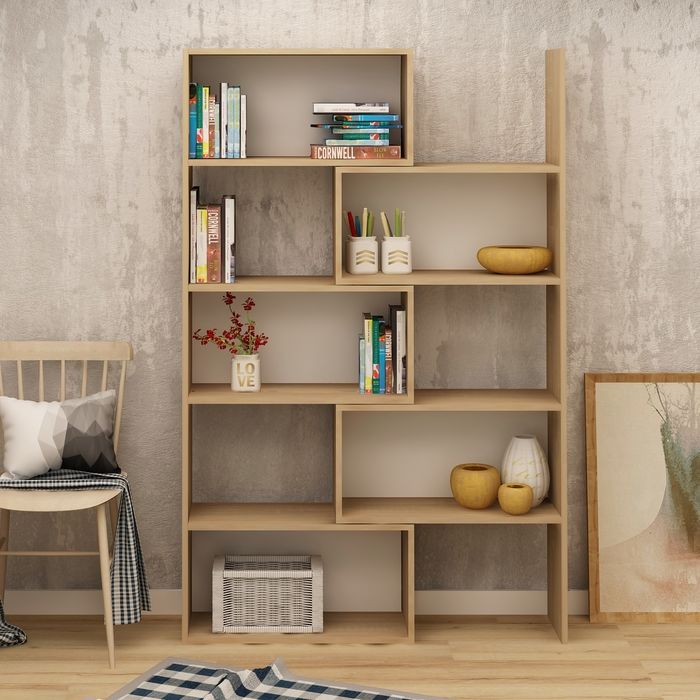 Fly Mobilya Modüler Hareketli Kitaplık Meşe Evidea