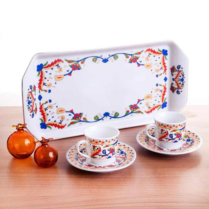Royal Windsor 6�lı Porselen Çini Desenli Tepsili Kahve Fincan Takımı