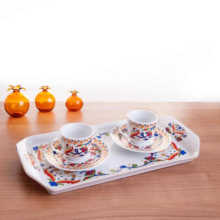 Royal Windsor 6�lı Porselen Çini Desenli Tepsili Kahve Fincan Takımı