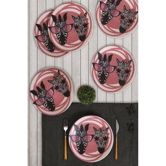 Keramika Gözlüklü Zebra Ege Pasta Tabağı 6 Adet Evidea