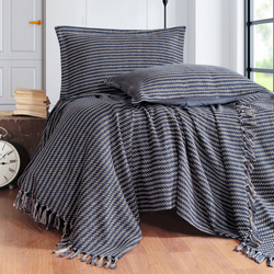 Evim Home Stripe Cift Kisilik Yatak Ortusu Takimi 240x250 Cm 2x 50x70 Cm Lacivert Evidea