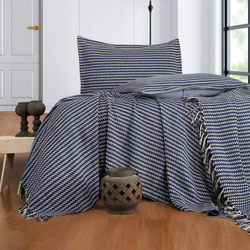 Evim Home Stripe Çift Kişilik Yatak Örtüsü Takımı - İndigo