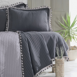 Evim Home Puskullu Cift Kisilik Yatak Ortusu 250x240 2 50x70 Cm Antrasit Tas Evidea