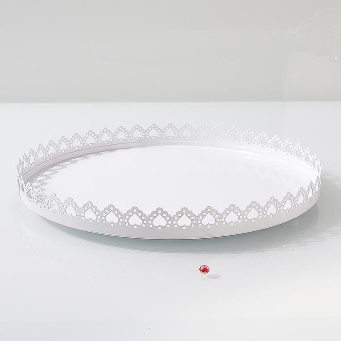 Kılıç Kalpli Metal Yuvarlak Lüks Tepsi Beyaz Evidea