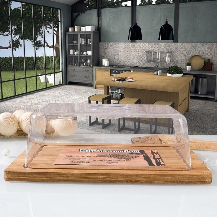 Kılıç Bambu Altlıklı Dikdörtgen Pasta Saklama Kabı 30x9 cm Evidea