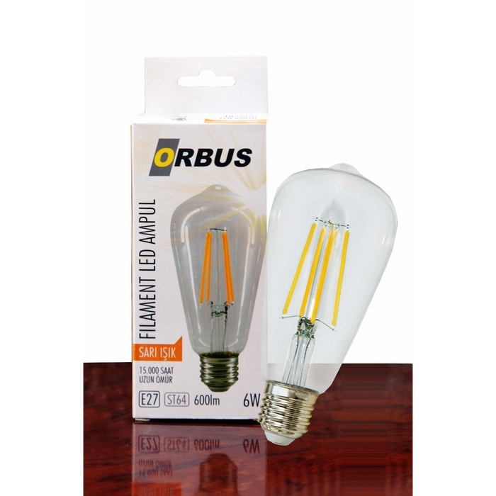 Orbus LED Filament Bulb ST64 Clear 6 Watt E27 600lm Ra80 220 240V/50Hz
