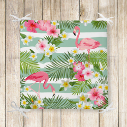 Realhomes Flamingo Desen Dekoratif Kare Sandalye Minderi 40x40cm Fermuarli Evidea