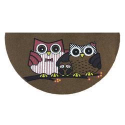 Giz Home Boyalı/Megan Yarımay Kahve Çift Baykuş Kapı Paspası - 40x70 cm