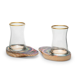 Evoks Doğal Yaldızlı Ahşap Çay Seti  Asorti