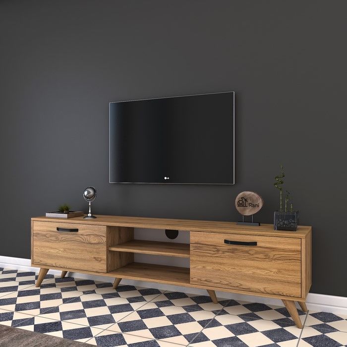 Rani A5 Duvar Tv Ünitesi Modern Ayaklı Tv Sehpası Ceviz Evidea