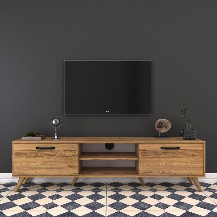 Rani A5 Duvar Tv Ünitesi Modern Ayaklı Tv Sehpası Ceviz Evidea