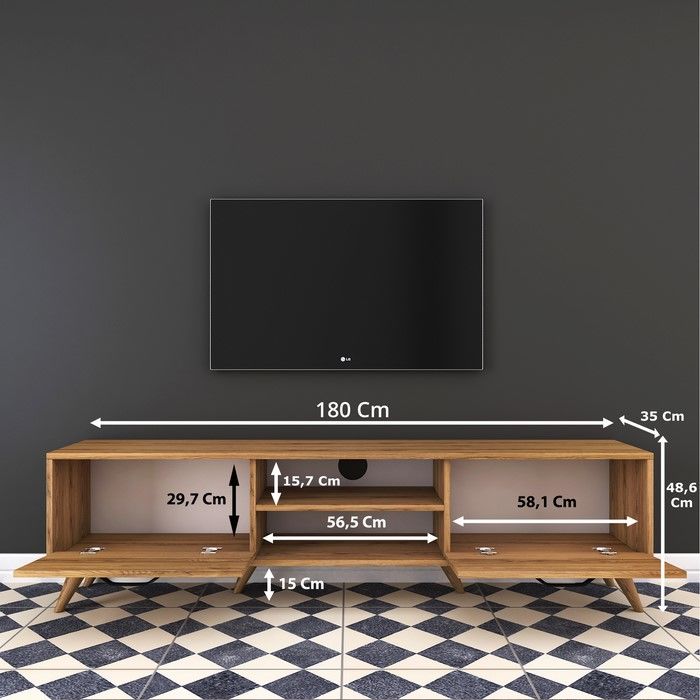 Rani A5 Duvar Tv Ünitesi Modern Ayaklı Tv Sehpası Ceviz Evidea