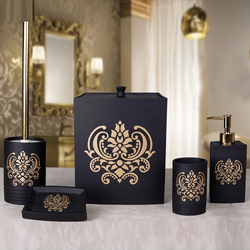Selim Loyal Polyester 5 Li Banyo Aksesuar Seti Siyah Evidea