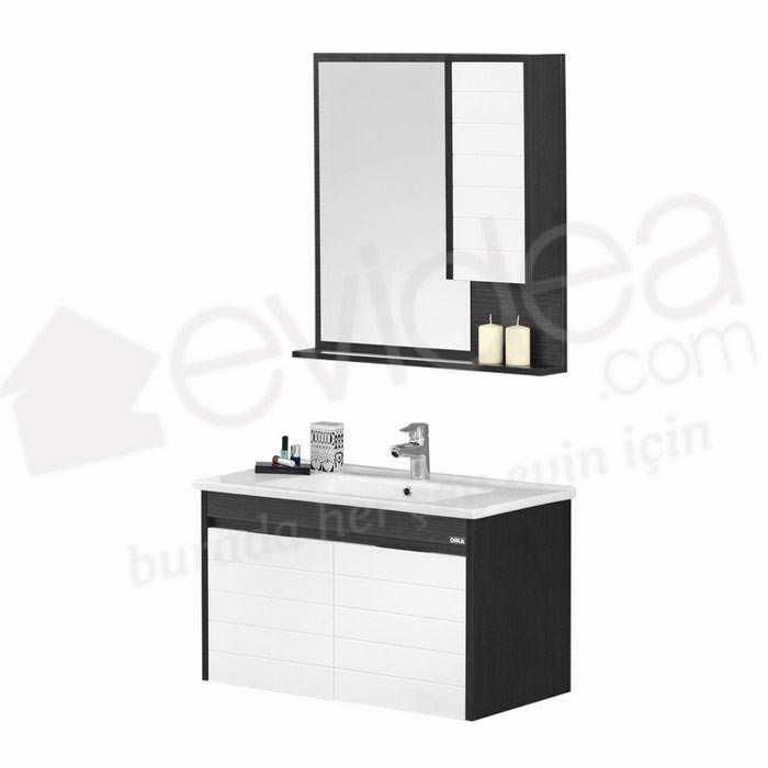 Orka Ezine 85 cm Banyo Dolabı Siyah / Beyaz Evidea