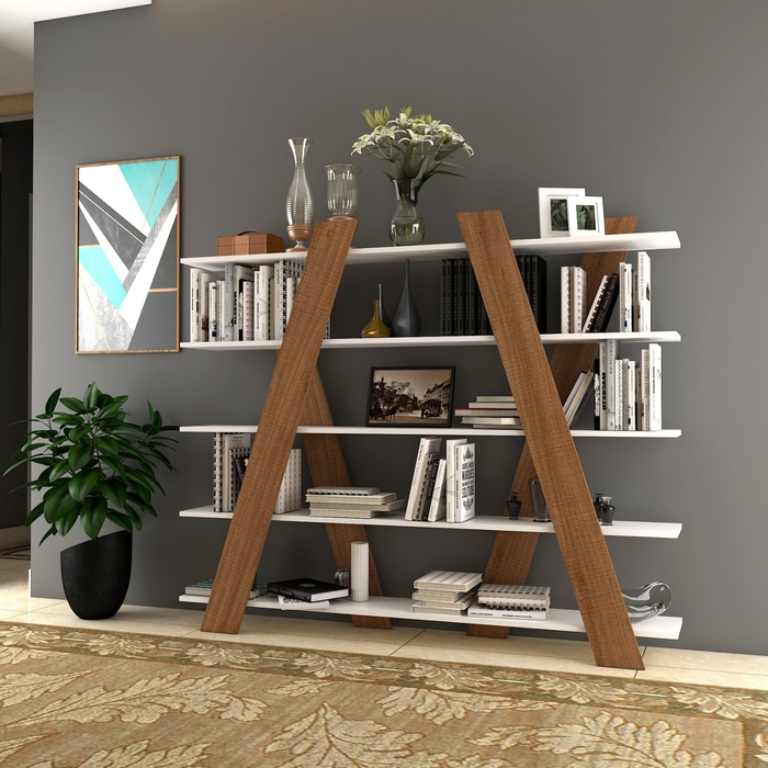 Tocco Aleyna 5 Raflı Dekoratif Kitaplık Meşe/Beyaz Evidea