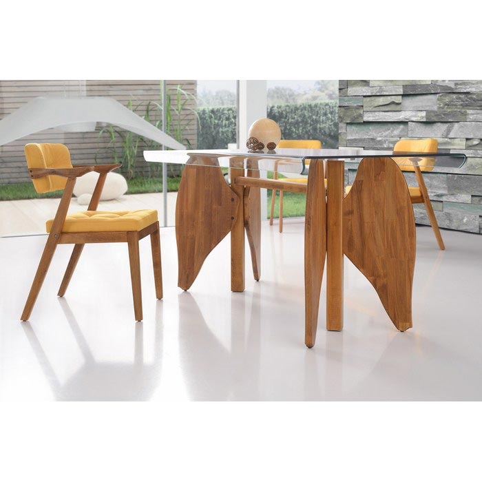 House Line Mimoza Masa Sandalye Takımı Şeffaf / Sarı / Ceviz Evidea