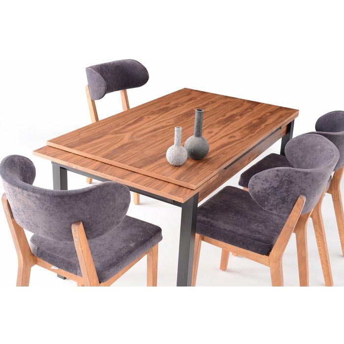 House Line Yıldız Masa Sandalye Takımı Ceviz / Siyah / Antrasit Evidea