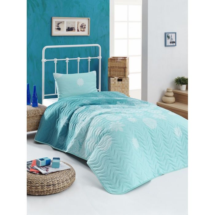 Eponj Home Simay Tek Kişilik Yatak Örtüsü Takımı Turkuaz Evidea