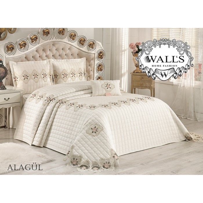 Walls Home Alagül Fransız Güpürlü Çift Kişilik Yatak Örtüsü Takımı