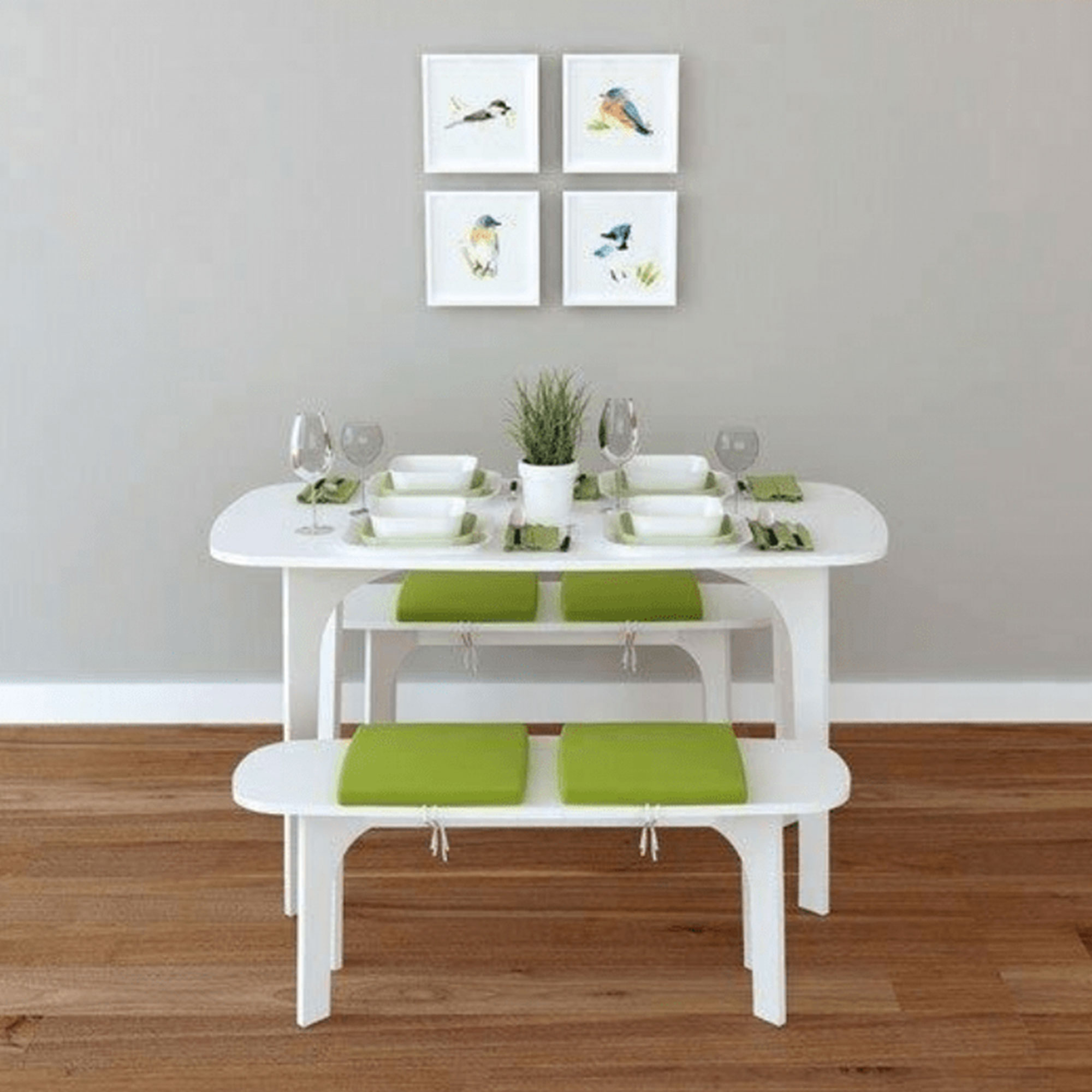 Just Home Ebru Banklı Yemek Masası Takımı Beyaz / Yeşil