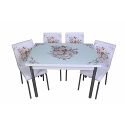 Kristal Tk 38 4 Cicek Demeti Desenli Yemek Masasi Takimi 4 Sandalyeli Beyaz Evidea
