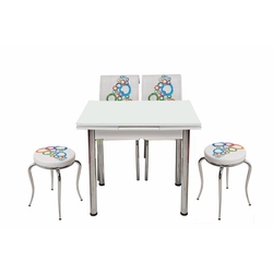 Kristal Olimpiyat Monopetli 2 Sandalye Ve 2 Tabureli Yandan Acilir Masa Takimi 60x90 Beyaz Evidea