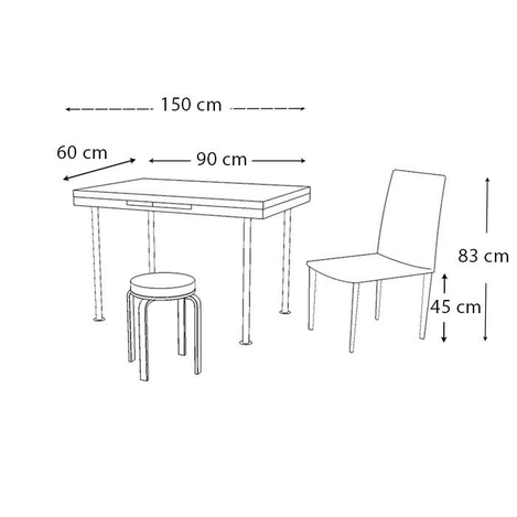 Kristal Olimpiyat Monopetli 2 Sandalye Ve 2 Tabureli Yandan Acilir Masa Takimi 60x90 Beyaz Evidea