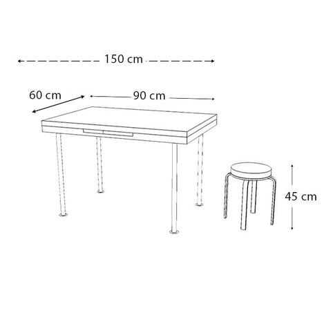 Kristal Olimpiyat 4 Tabureli Yandan Acilir Masa Takimi 60x90 Beyaz Evidea