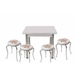 Kristal Cicek Sepeti 4 Tabure Yandan Acilir Masa Takimi 60x90 Beyaz Evidea
