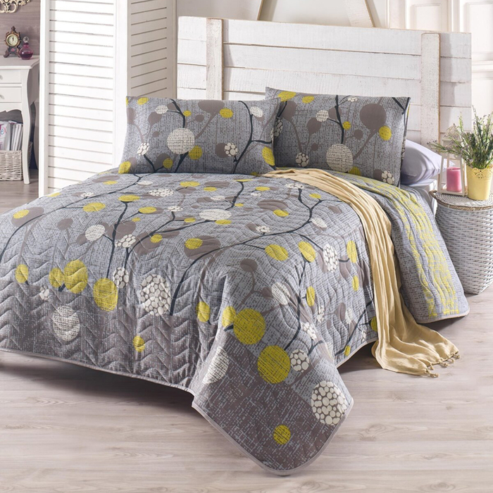 gri çift kişilik yatak örtüsü