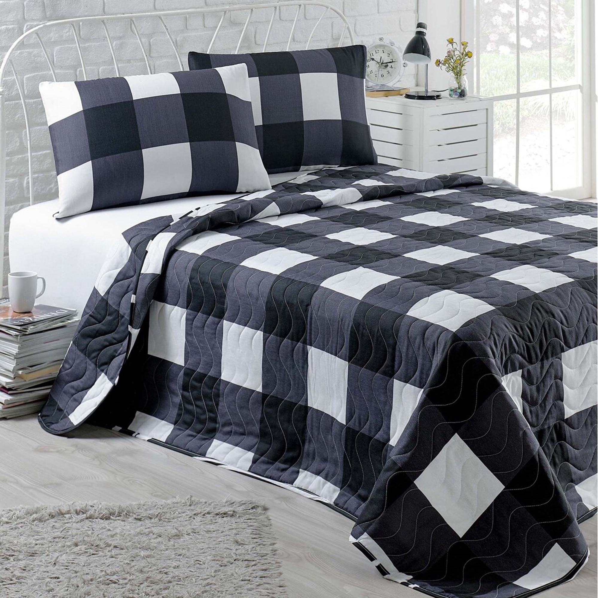 Eponj Home B&amp;W Plaid Çift Kişilik Yatak Örtüsü Takımı Evidea