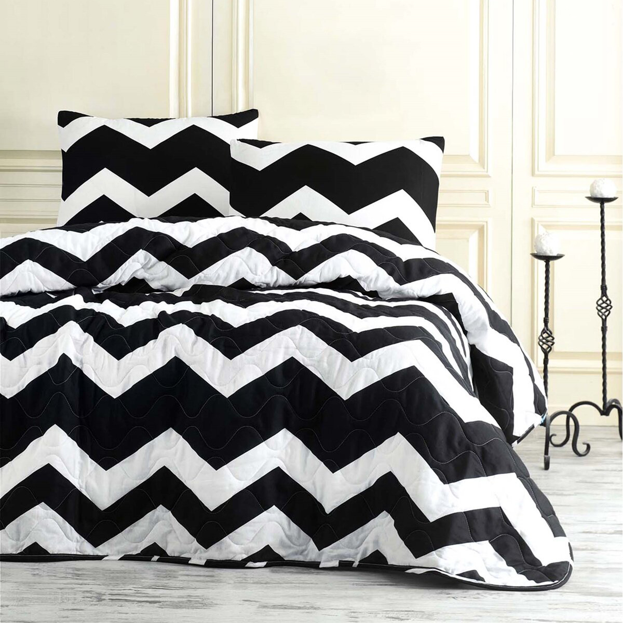 Eponj Home B&amp;W BigZigzag Tek Kişilik Yatak Örtüsü Takımı